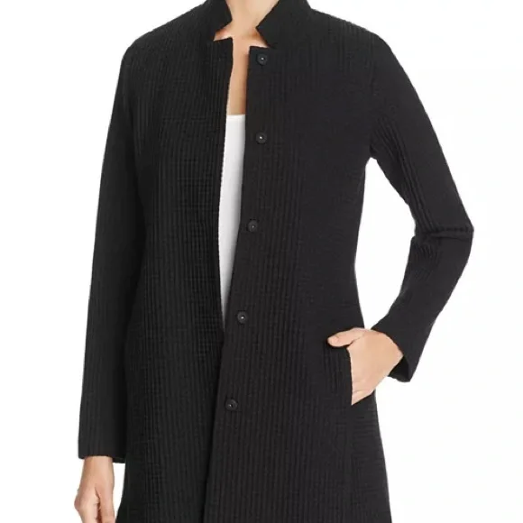 Eileen Fisher Gray Modern Trench Coat with Stand-Up Collar